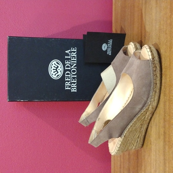 Fred De La Bretoniere Suede Espadrille Wedges Slingback Tan Brown Size 39 US 9 - Picture 3 of 13